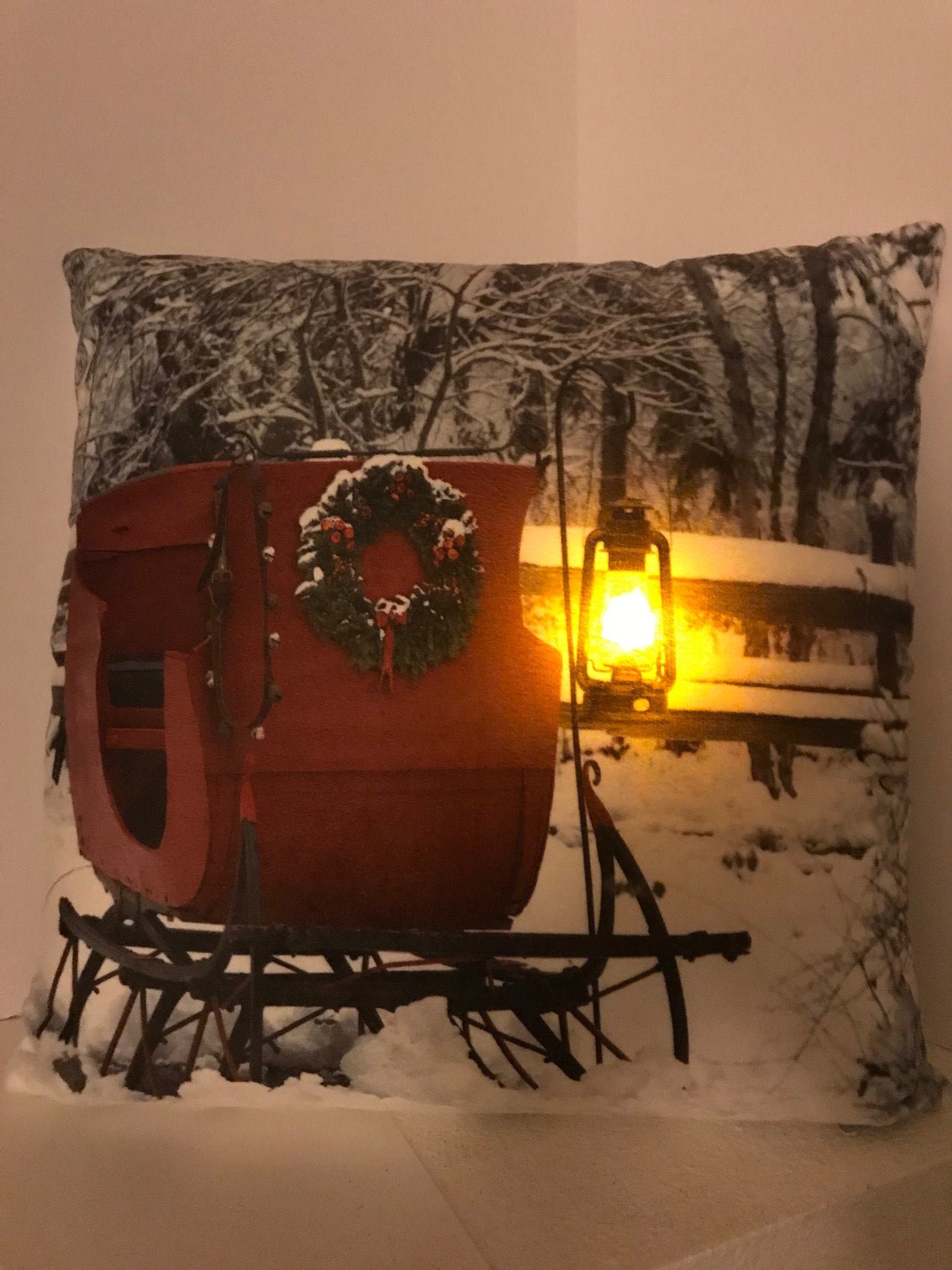 SET OF TWO 20" WINTER SLEIGH LED PILLOWS - REDUCED FOR END OF YEAR CLEARANCE
