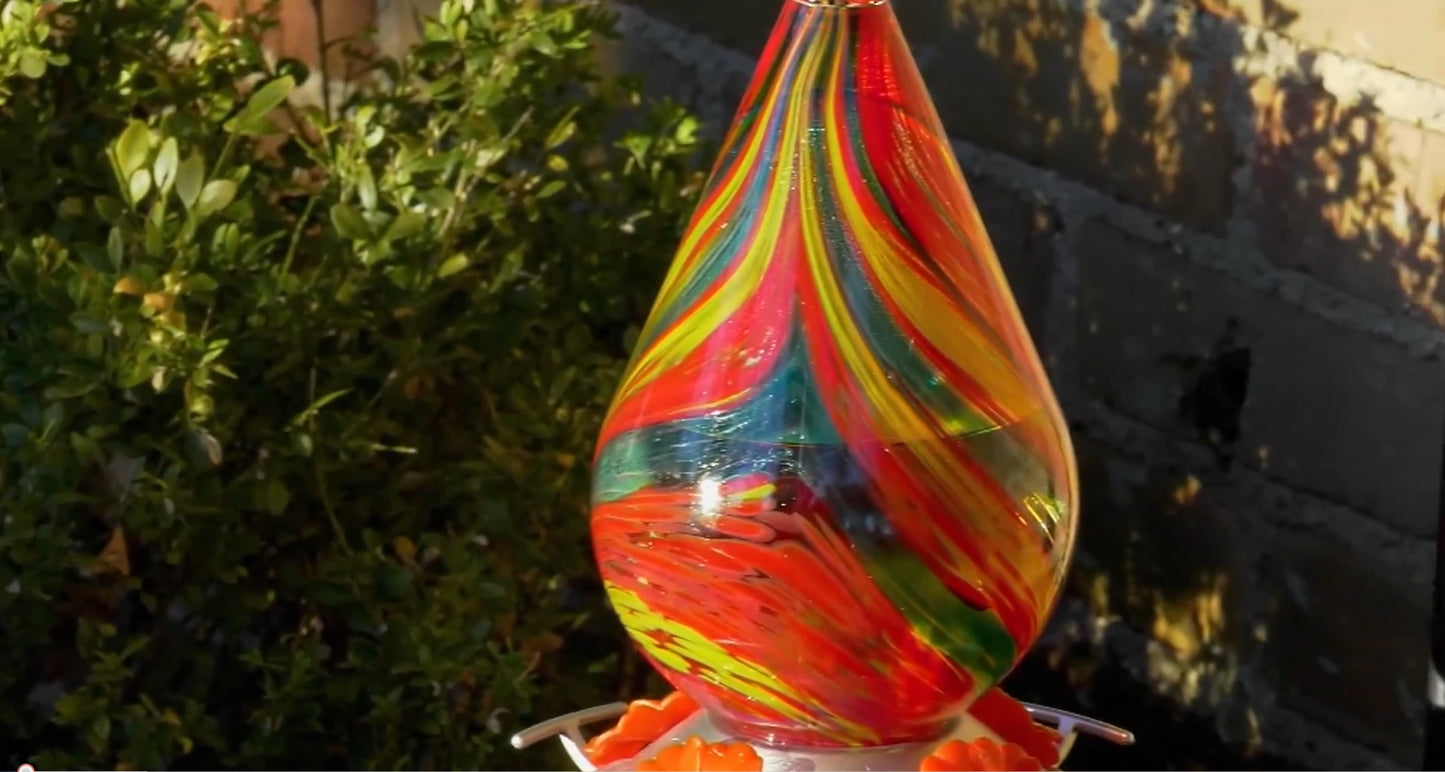 Set of 2 Swirl Glass Hummingbird Feeders M87597