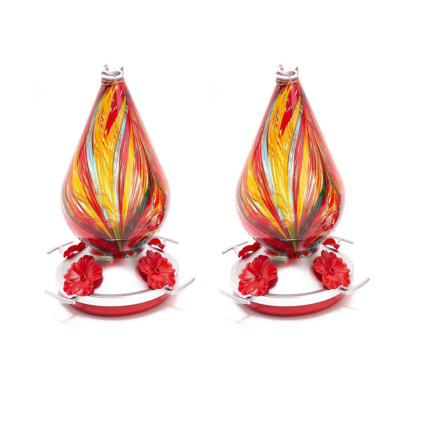 Set of 2 Swirl Glass Hummingbird Feeders M87597