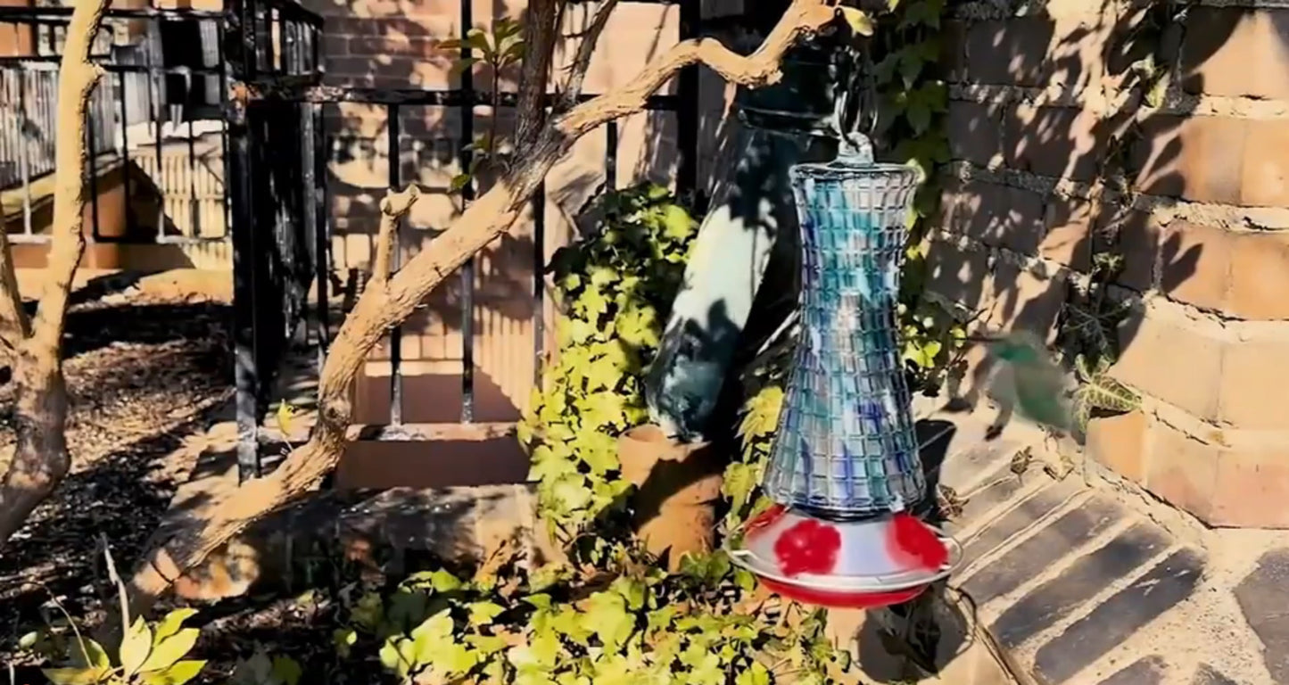 CHECKERED GLASS HUMMINGBIRD FEEDER